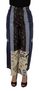 Dolce & Gabbana Flerfarget Patchwork DG Fashion Wide Leg Denim Pant