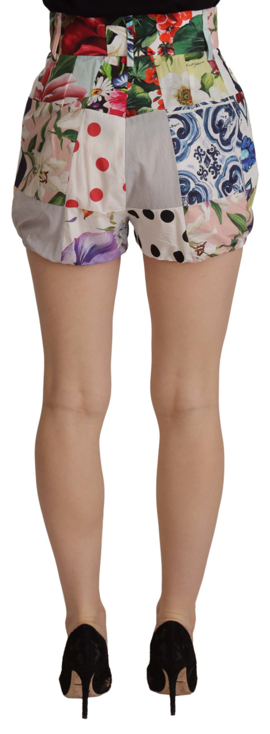 Dolce & Gabbana Flerfärgade Patchwork Högmidjade Bomullsshorts