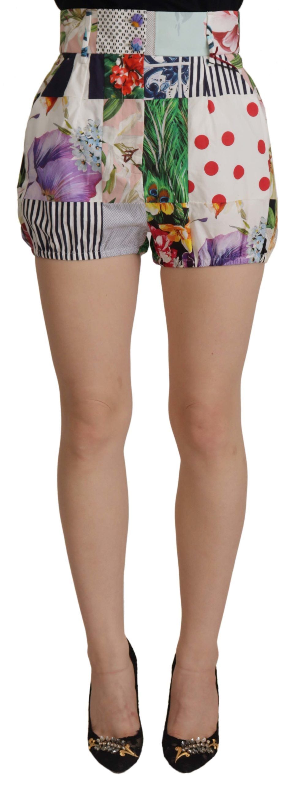 Dolce & Gabbana Flerfärgade Patchwork Högmidjade Bomullsshorts