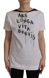 Dolce & Gabbana White Slogan Print Round Neck Cotton T-shirt