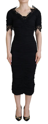 Dolce & Gabbana Svart Sheath Midi Bodycon Blonde Silkekjole