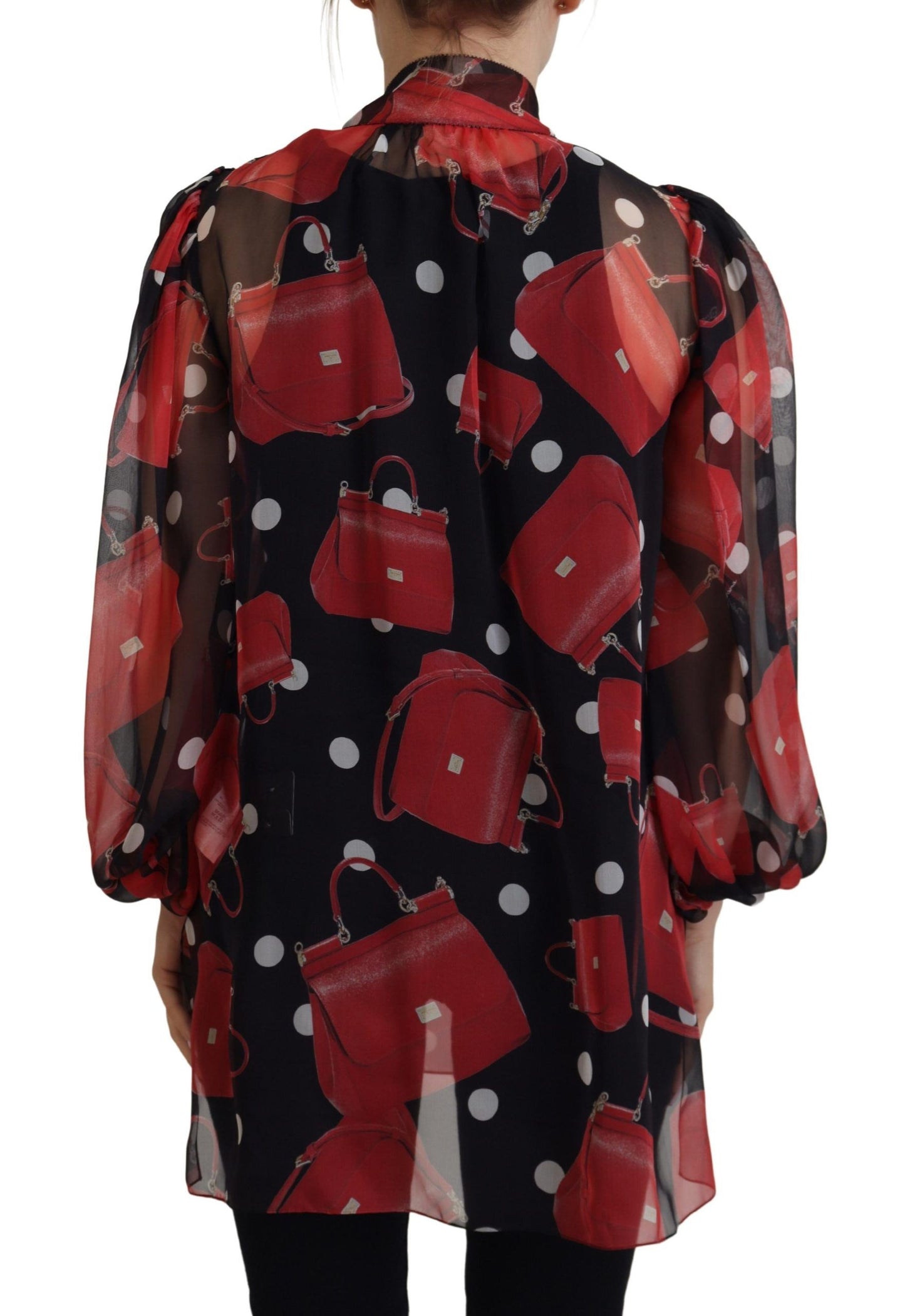 Dolce & Gabbana Svart Röd Sicily Väska Sidenskjorta Toppblus