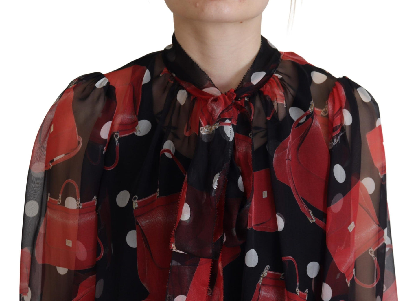 Dolce & Gabbana Svart Röd Sicily Väska Sidenskjorta Toppblus