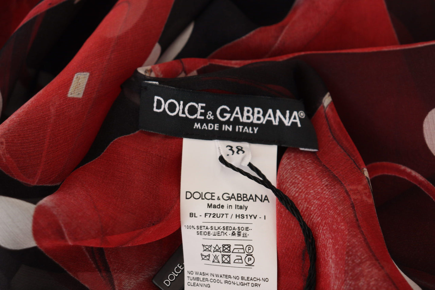 Dolce & Gabbana Svart Röd Sicily Väska Sidenskjorta Toppblus