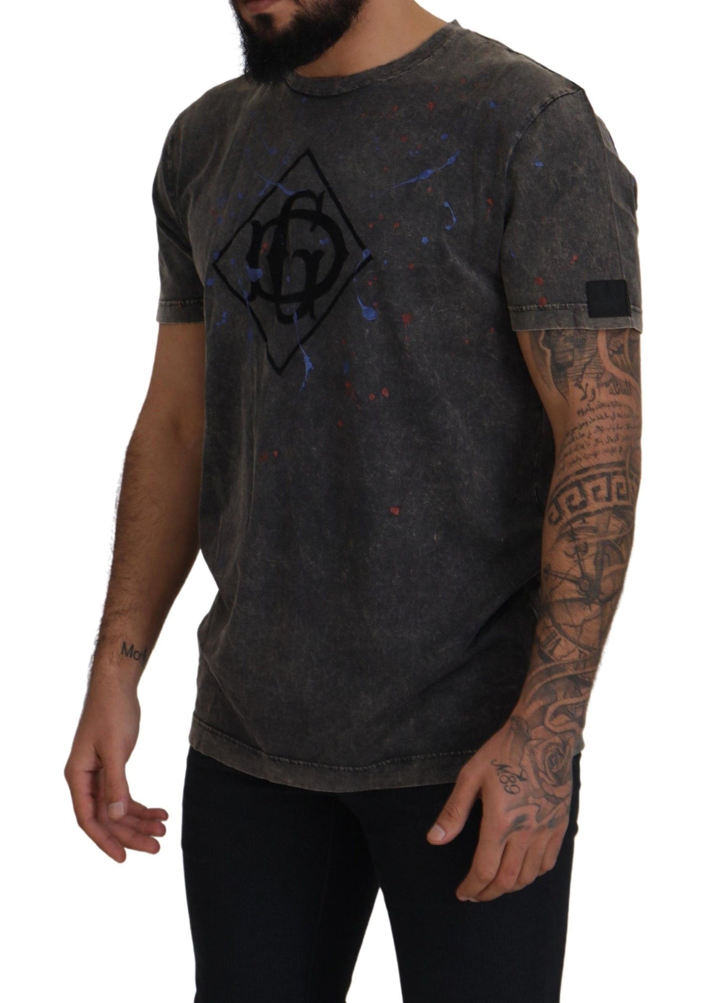 Dolce & Gabbana Grå T-shirt med missfärgad effekt och DG-logotyp