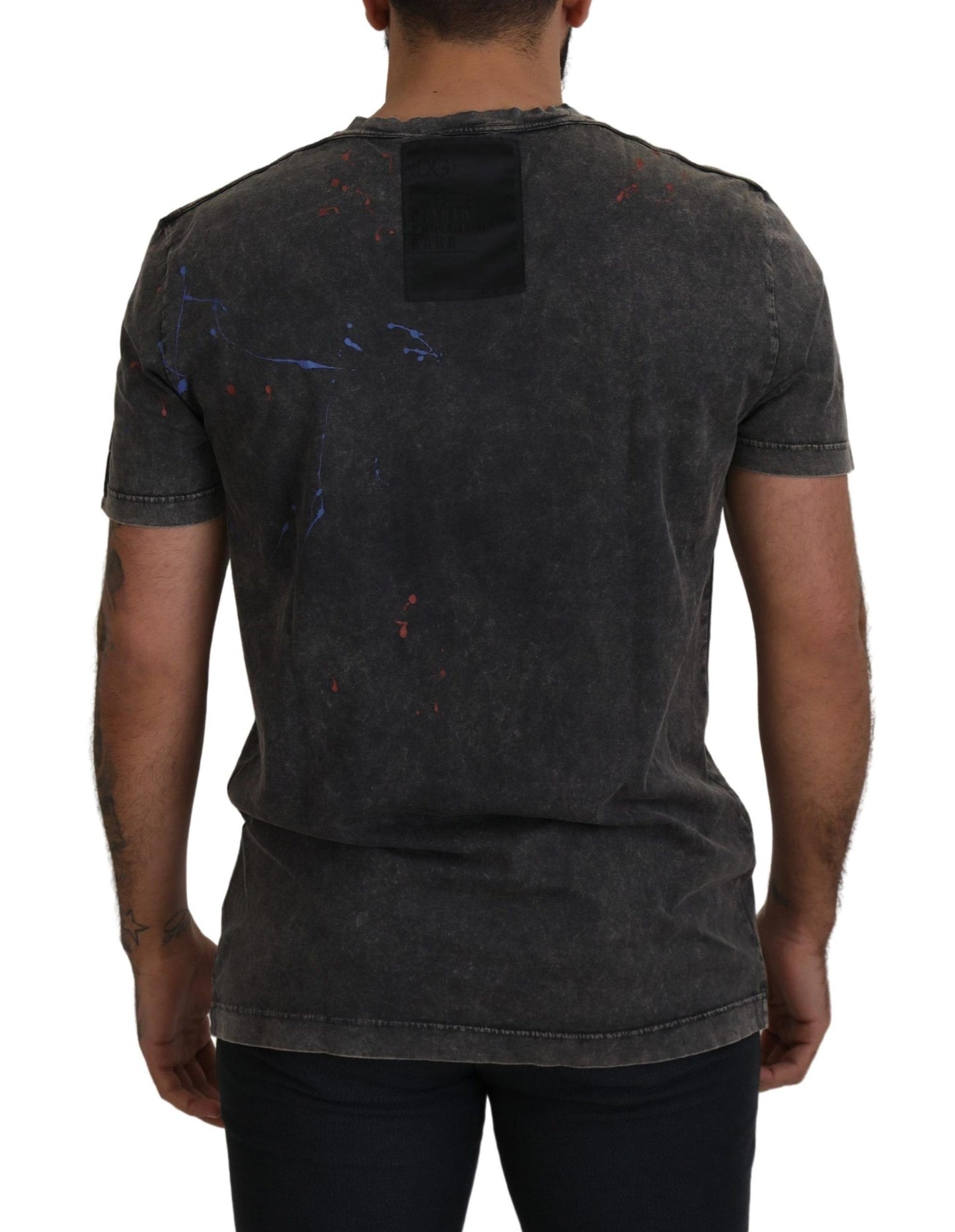 Dolce & Gabbana Grå T-shirt med missfärgad effekt och DG-logotyp