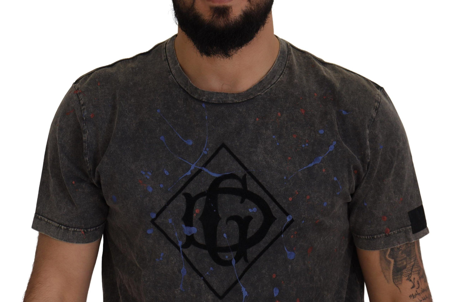 Dolce & Gabbana Grå T-shirt med missfärgad effekt och DG-logotyp