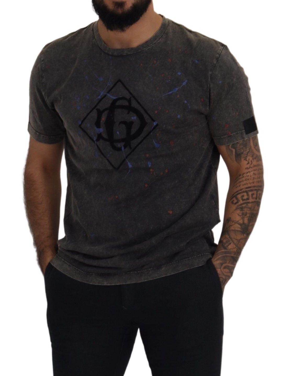Dolce & Gabbana Grå T-shirt med missfärgad effekt och DG-logotyp
