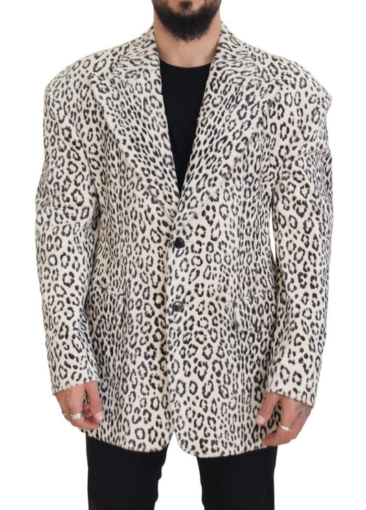 Dolce & Gabbana Vit Leopard Enkelknäppt Kavaj