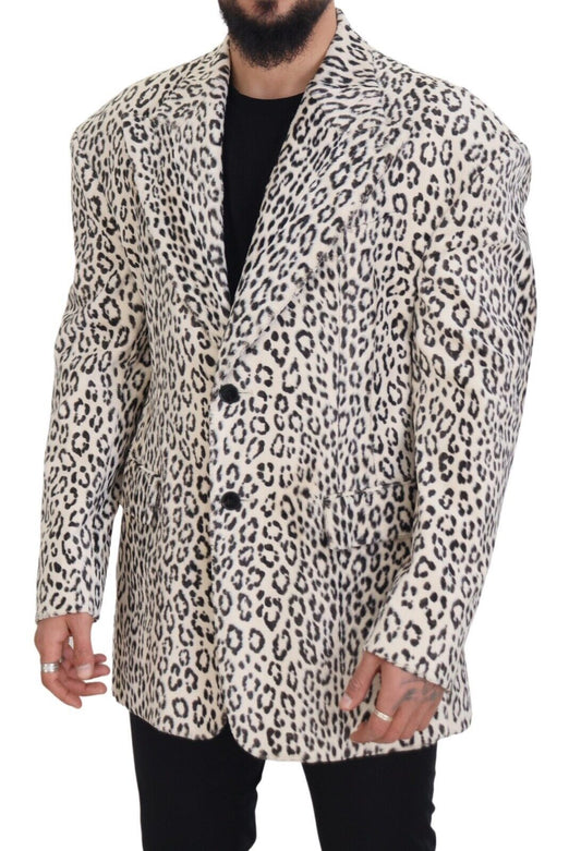 Dolce & Gabbana Vit Leopard Enkelknäppt Kavaj