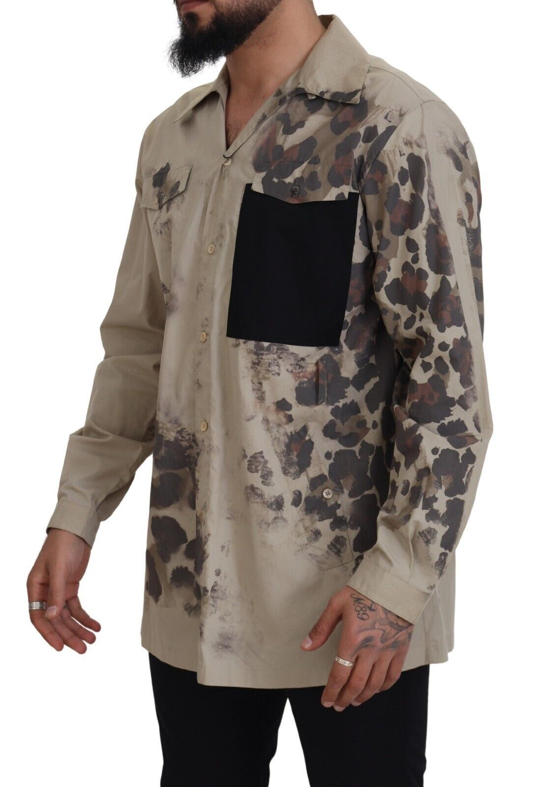 Dolce & Gabbana Beige Kamouflage Bomull Långärmad Skjorta