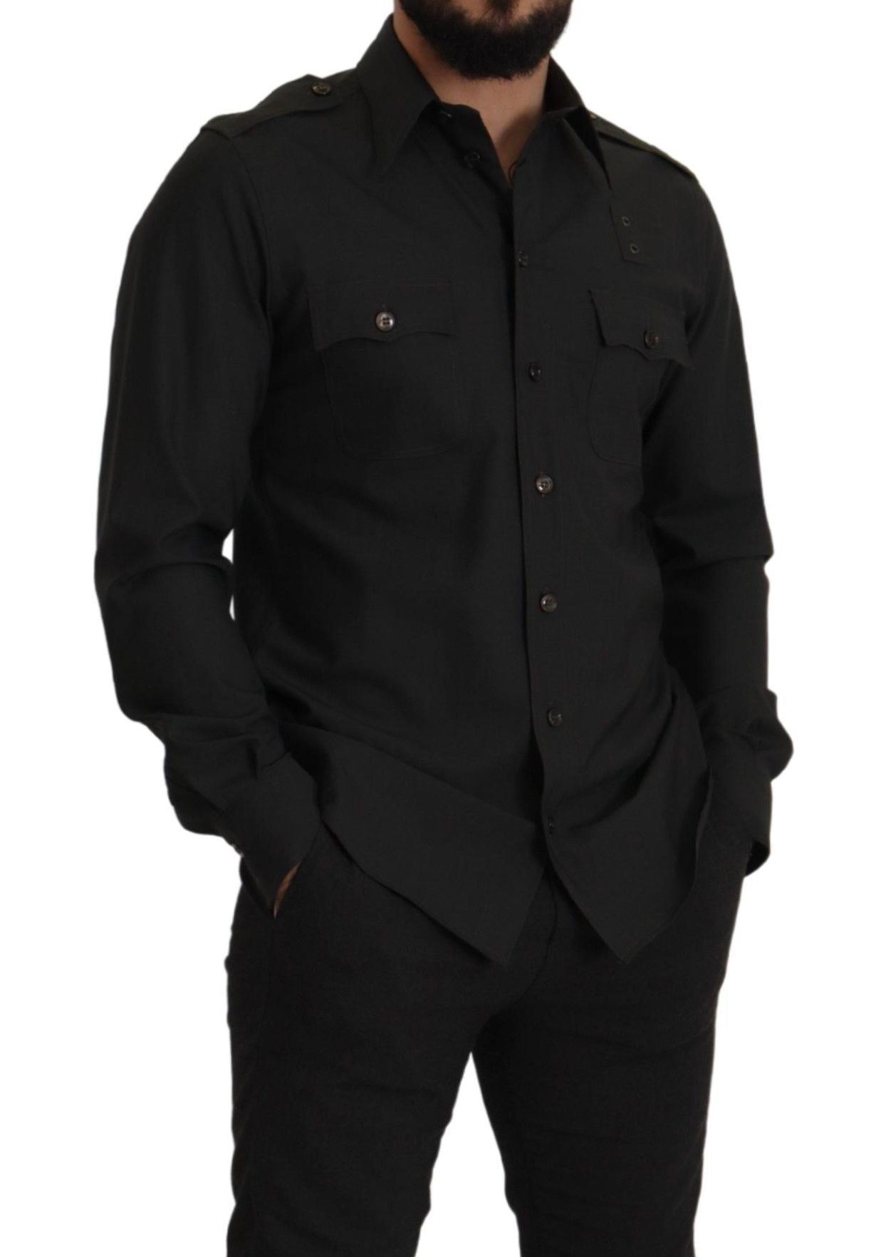 Dolce & Gabbana Mörkgrön Bomull Slim Fit Casual Herrskjorta