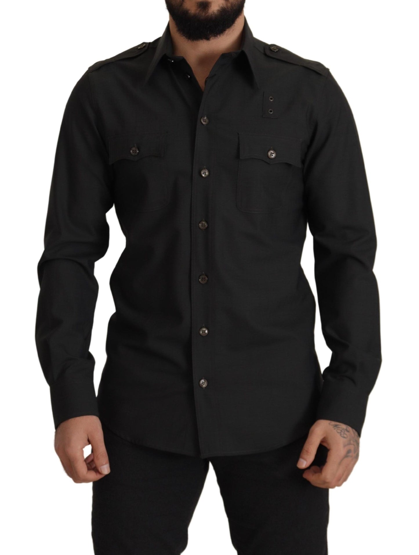 Dolce & Gabbana Mörkgrön Bomull Slim Fit Casual Herrskjorta