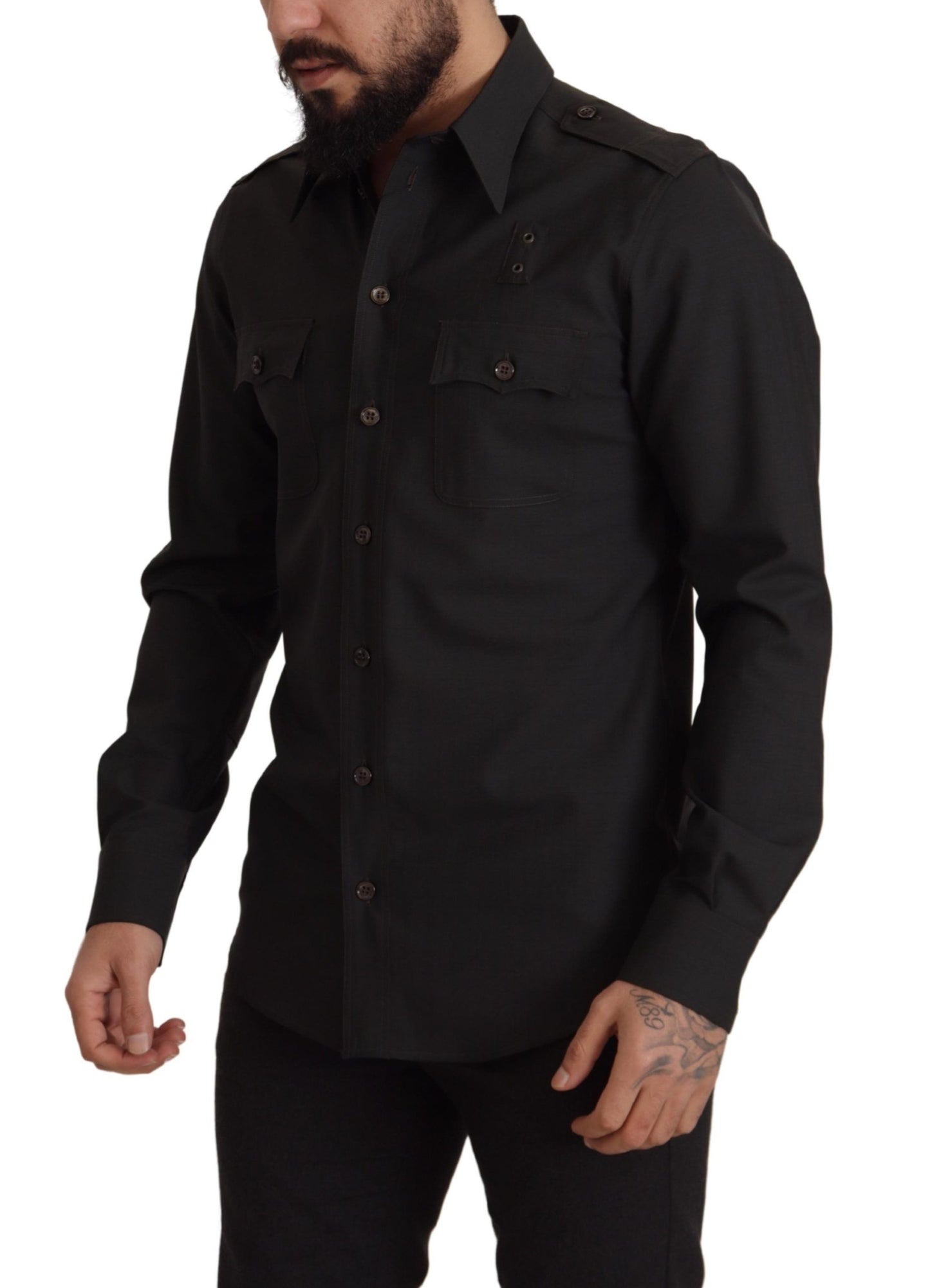 Dolce & Gabbana Mörkgrön Bomull Slim Fit Casual Herrskjorta
