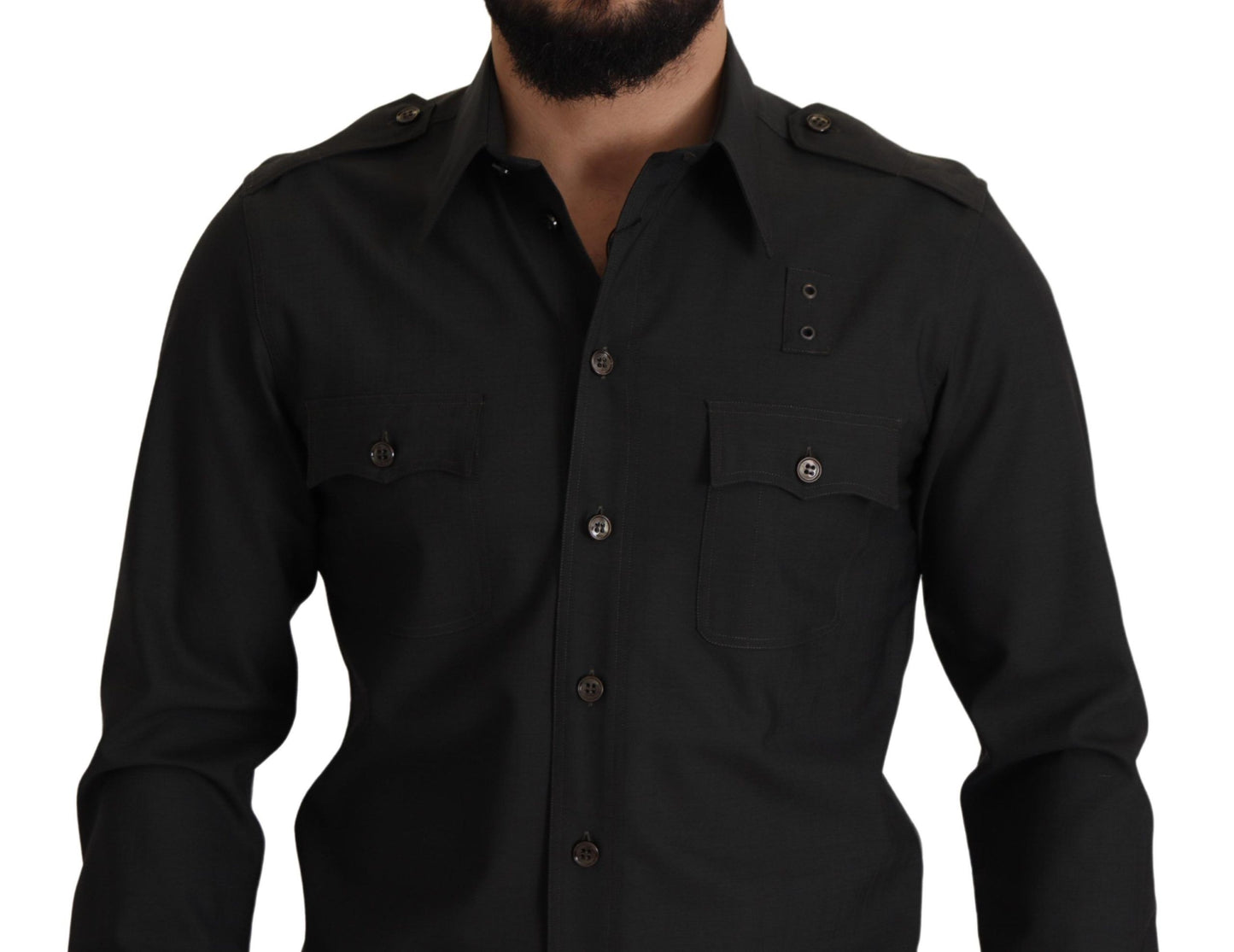 Dolce & Gabbana Mörkgrön Bomull Slim Fit Casual Herrskjorta