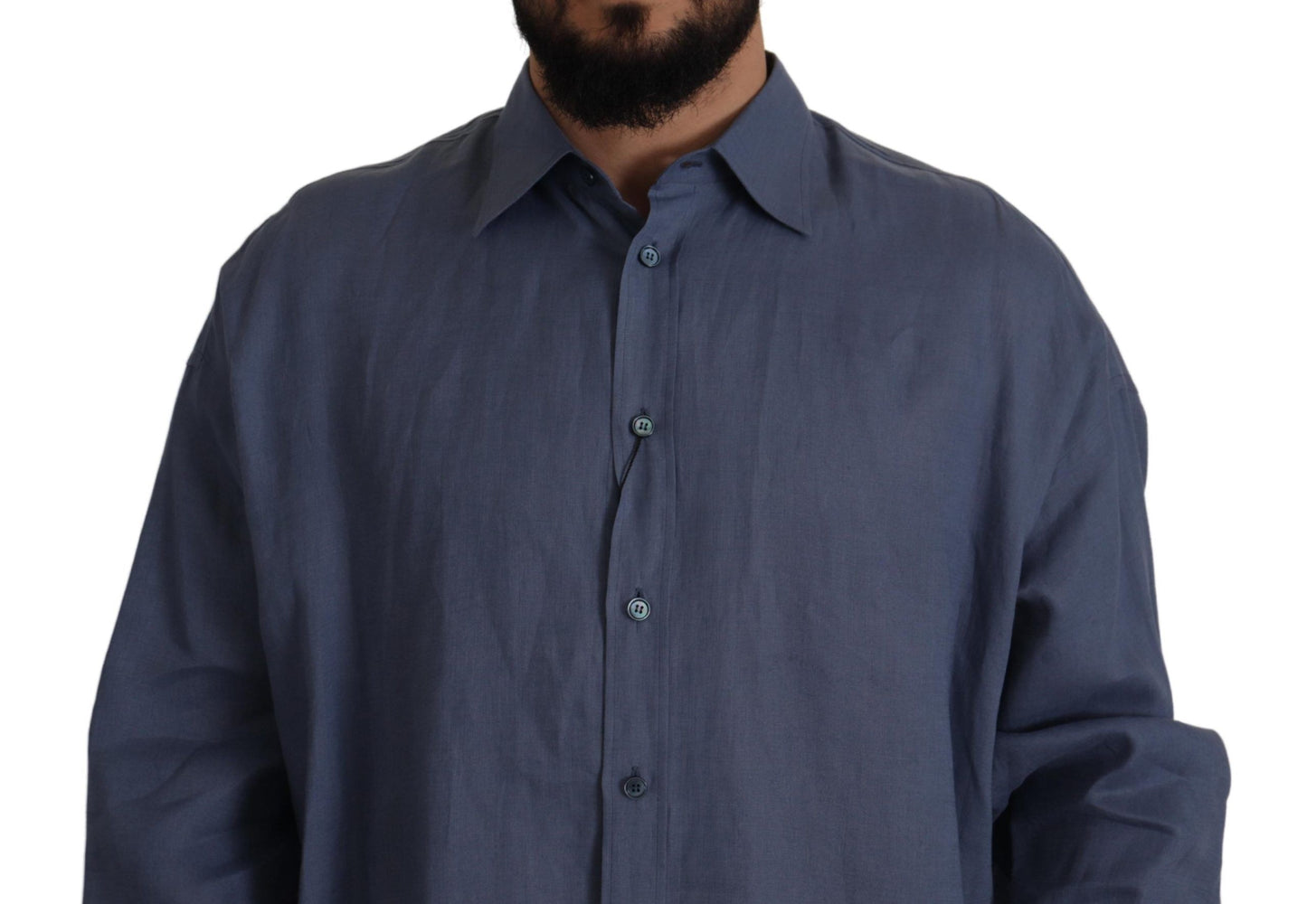 Dolce & Gabbana Mörkblå Linne Slim Fit Klänning Formell Herrskjorta