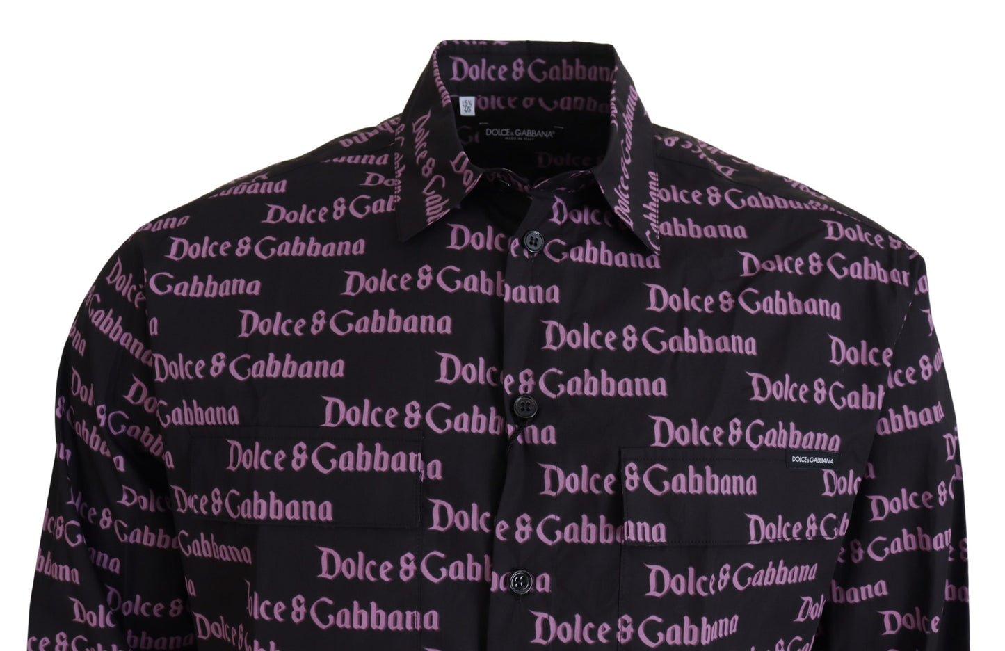 Dolce & Gabbana Svart Lila Logo Slim Dress Formal Skjorta
