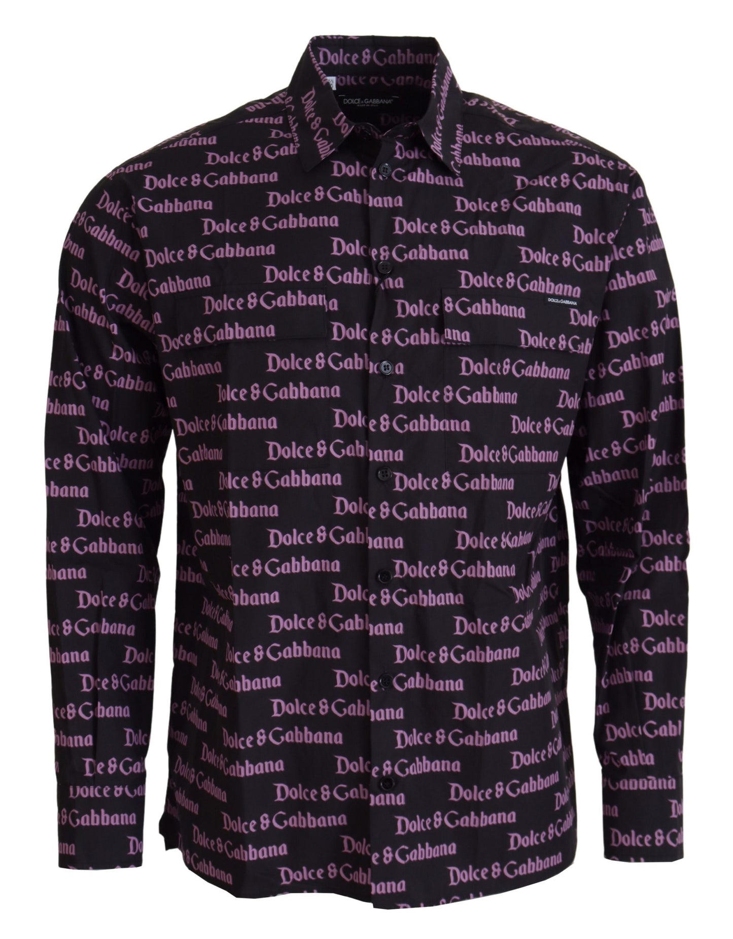 Dolce & Gabbana Svart Lila Logo Slim Dress Formal Skjorta