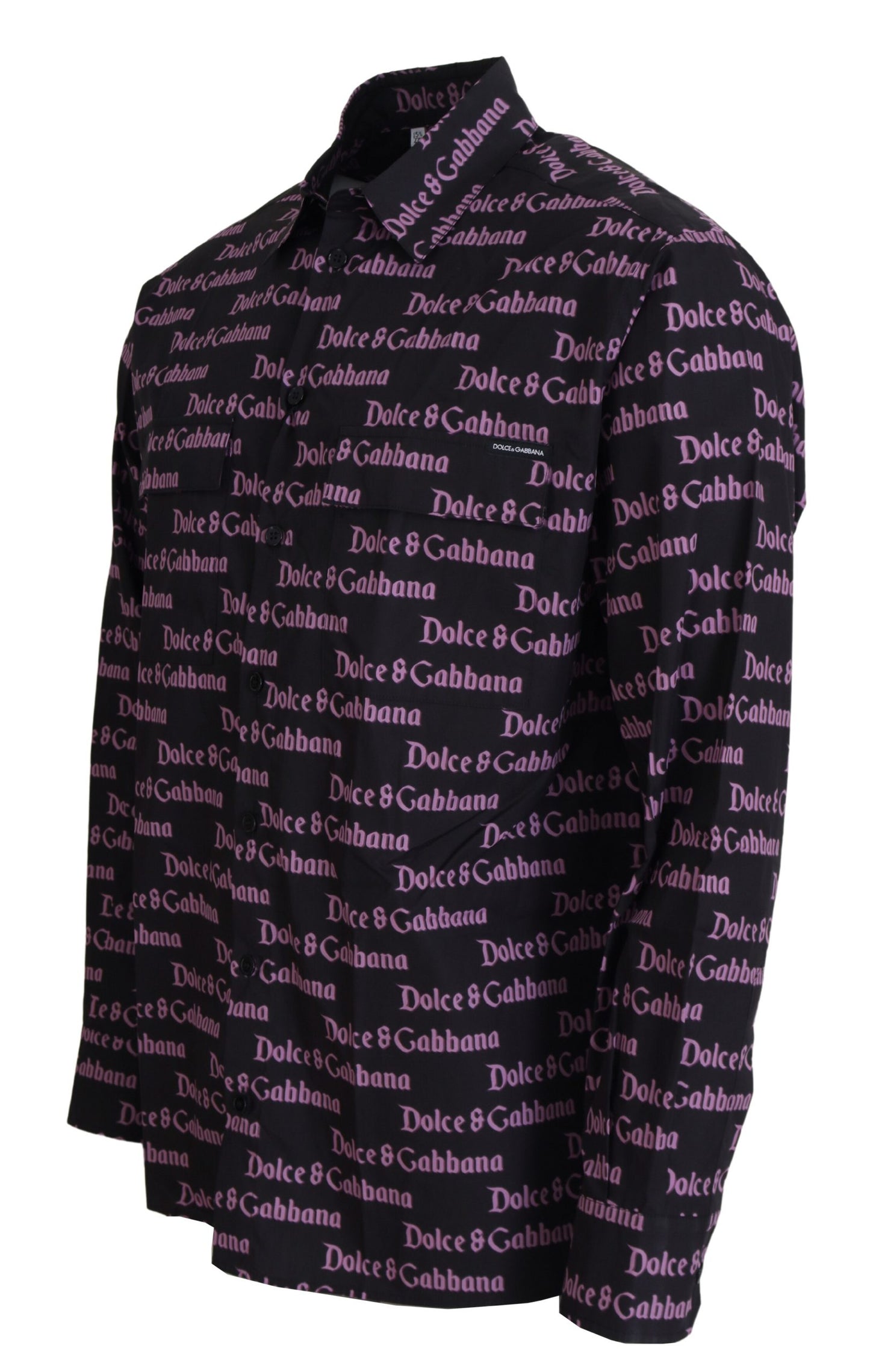 Dolce & Gabbana Svart Lila Logo Slim Dress Formal Skjorta