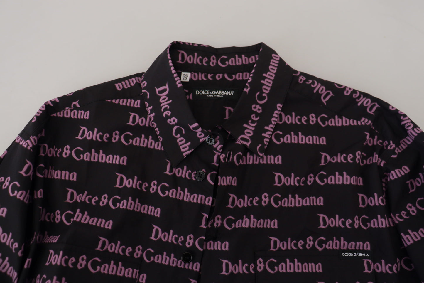 Dolce & Gabbana Svart Lila Logo Slim Dress Formal Skjorta
