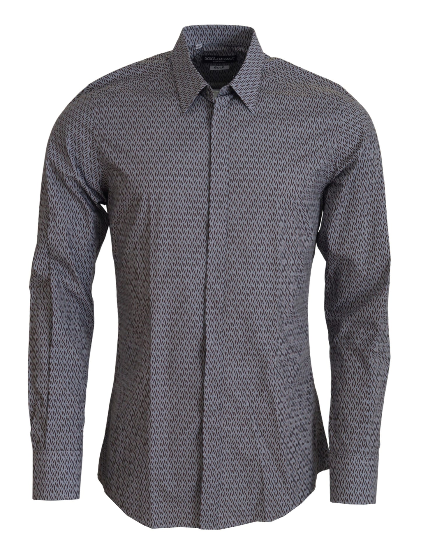 Dolce & Gabbana Grå Brun Guld Slim Fit Formell Skjorta