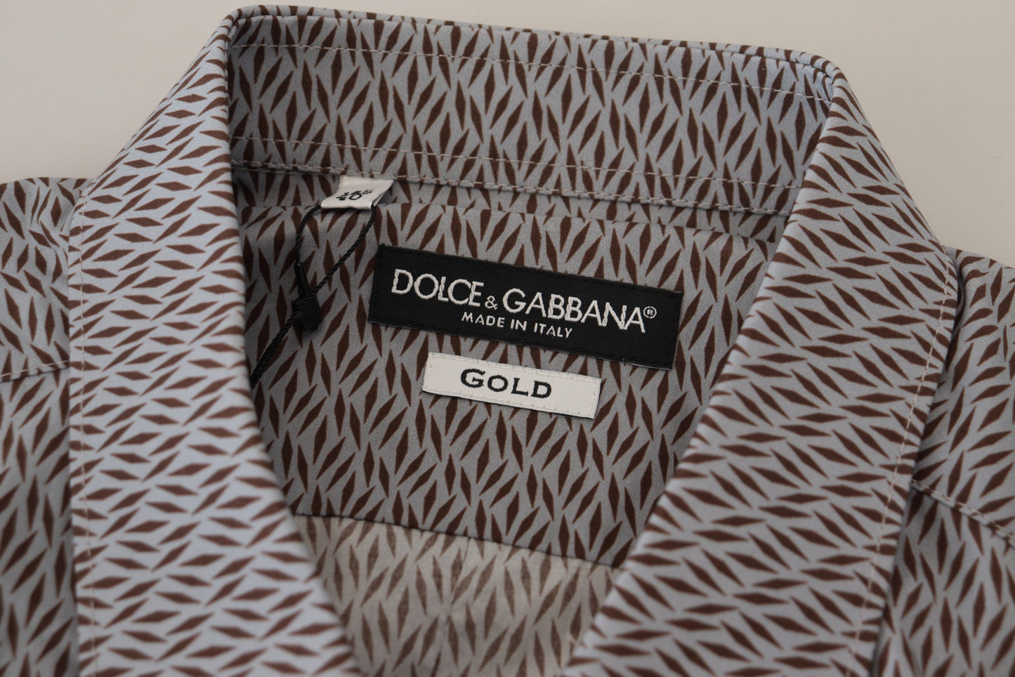Dolce & Gabbana Grå Brun Guld Slim Fit Formell Skjorta