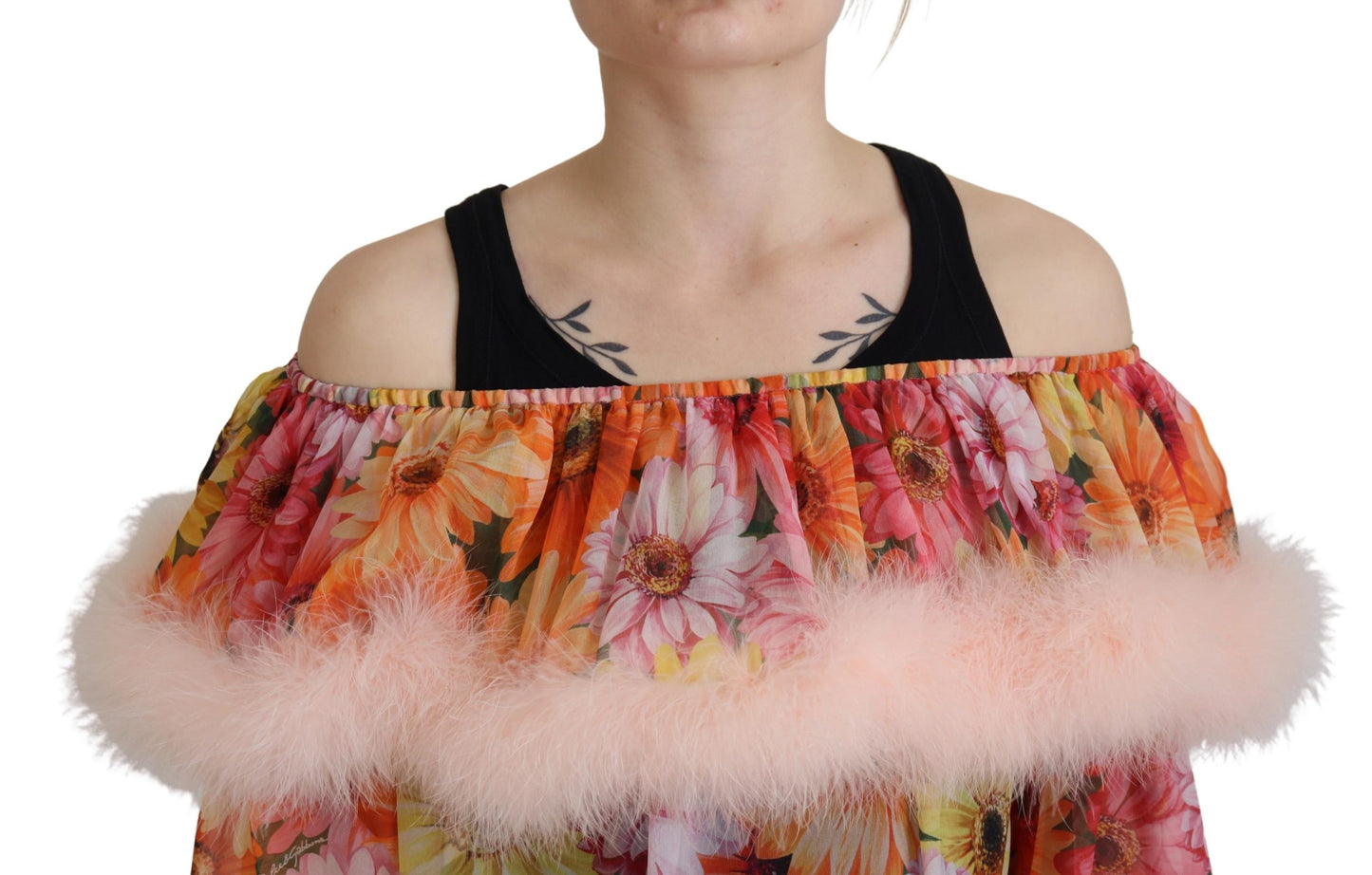 Dolce & Gabbana Flerfärgad Blommig Pälsskinnsblus Topp