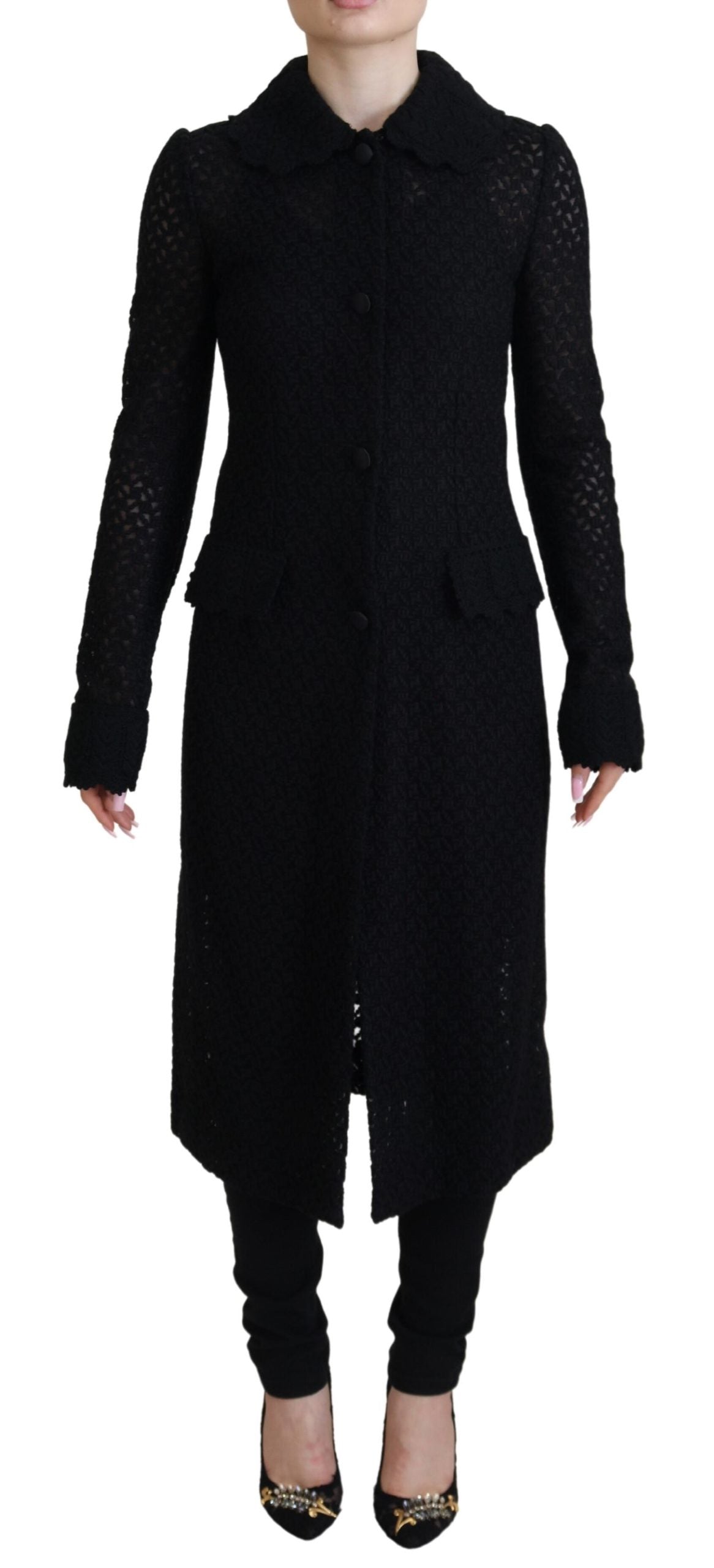 Dolce & Gabbana svart lang blazer i bomull med knapper
