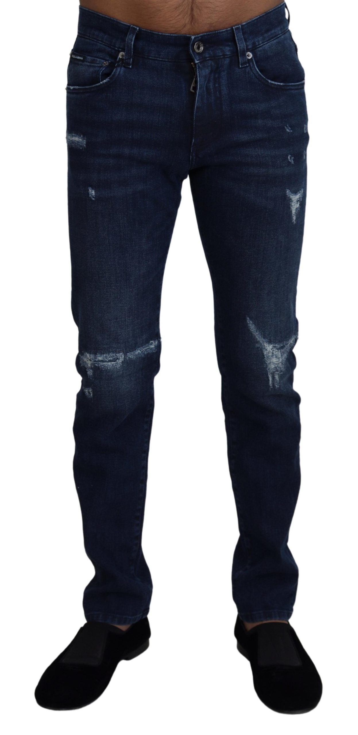 Dolce & Gabbana Blå Bomulls Skinny Trasiga Denim Jeans