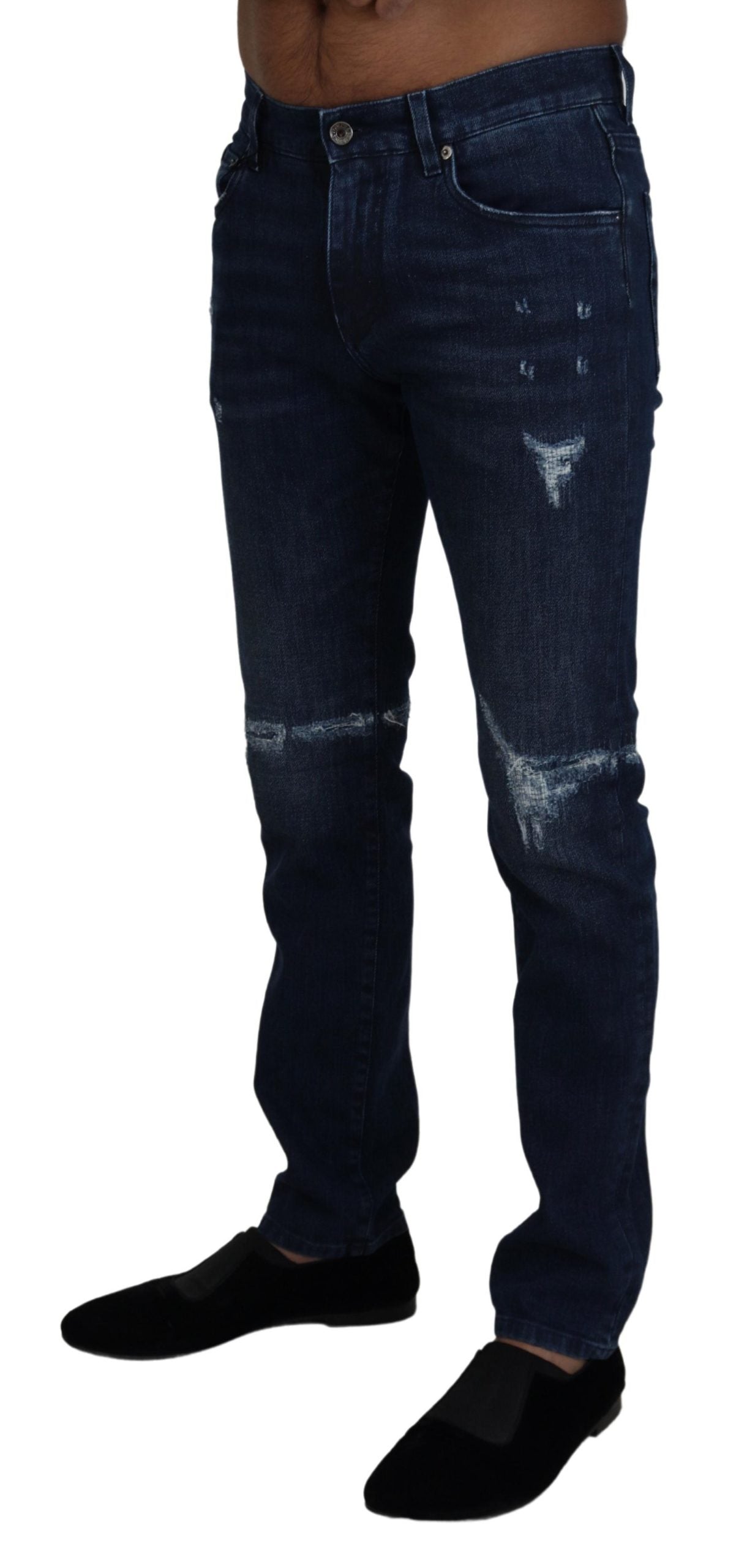 Dolce & Gabbana Blå Bomulls Skinny Trasiga Denim Jeans