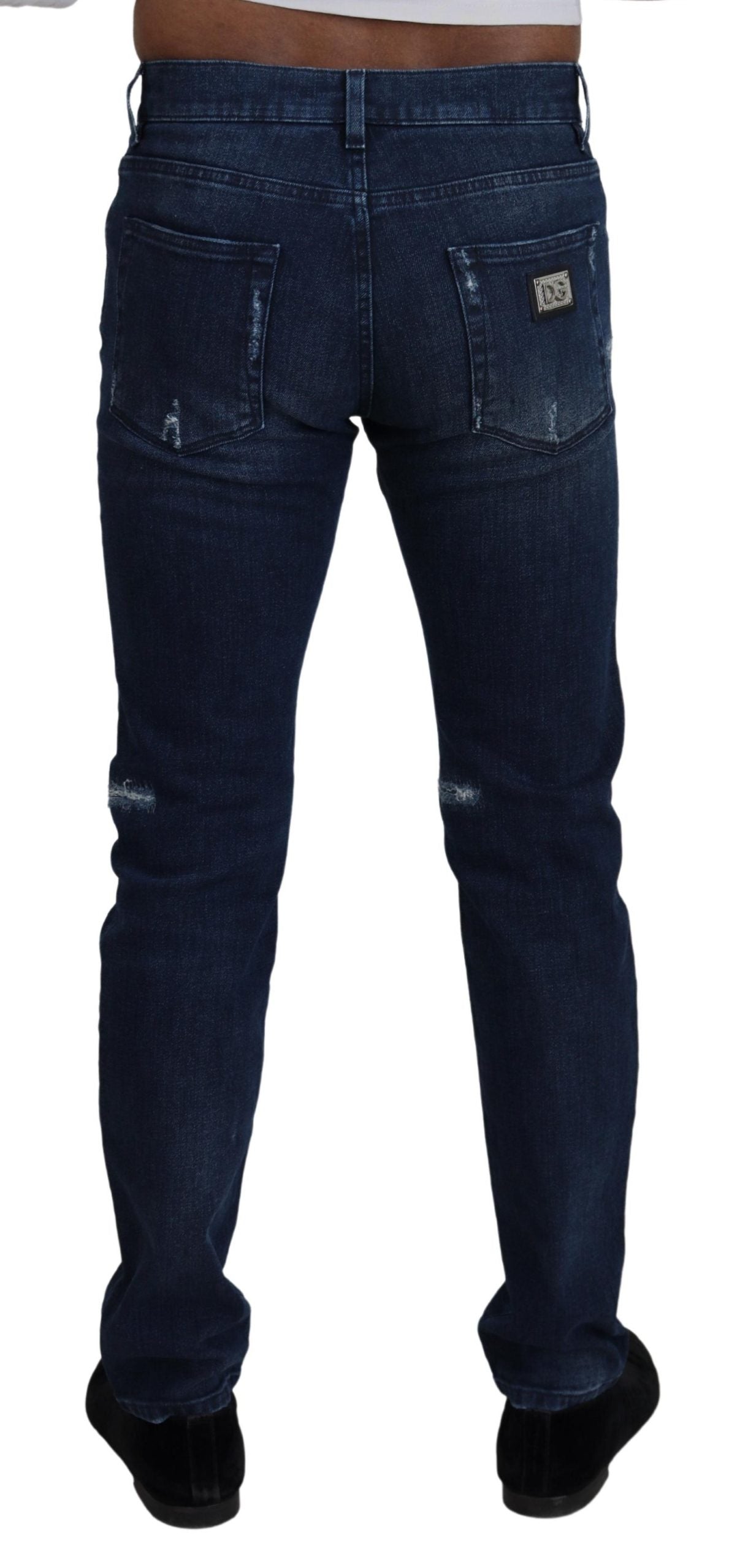 Dolce & Gabbana Blå Bomulls Skinny Trasiga Denim Jeans