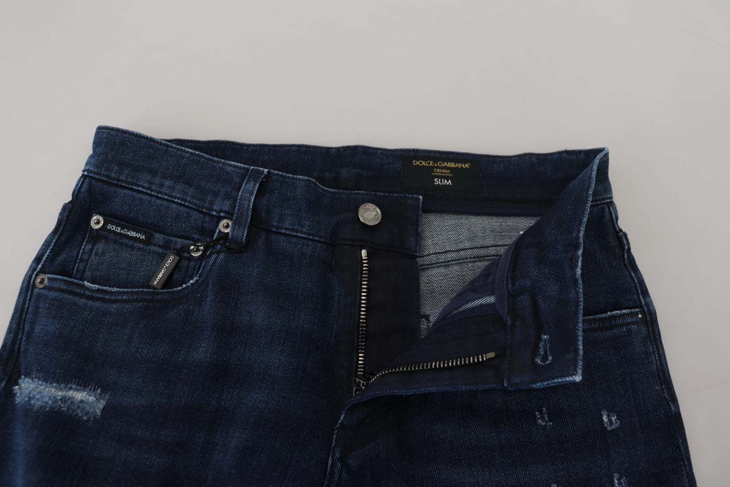 Dolce & Gabbana Blå Bomulls Skinny Trasiga Denim Jeans