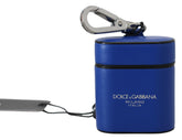 Dolce & Gabbana Blue Leather Silver Metal Logo Airpods Case