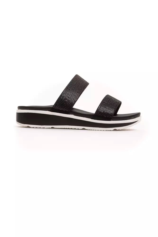Stilige lave sandaler med dobbel rem og strass