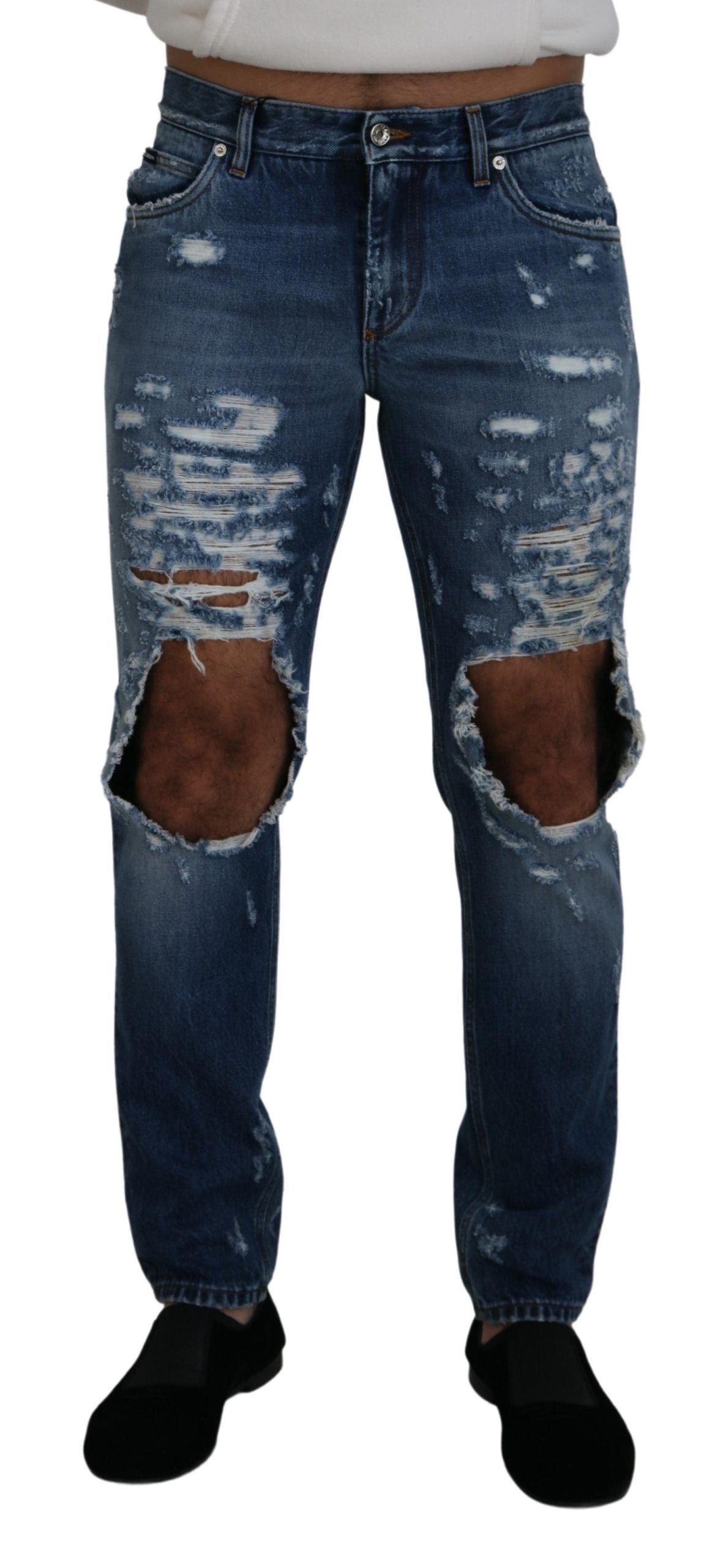 Dolce & Gabbana Blå Bomullsslitna Herrjeans