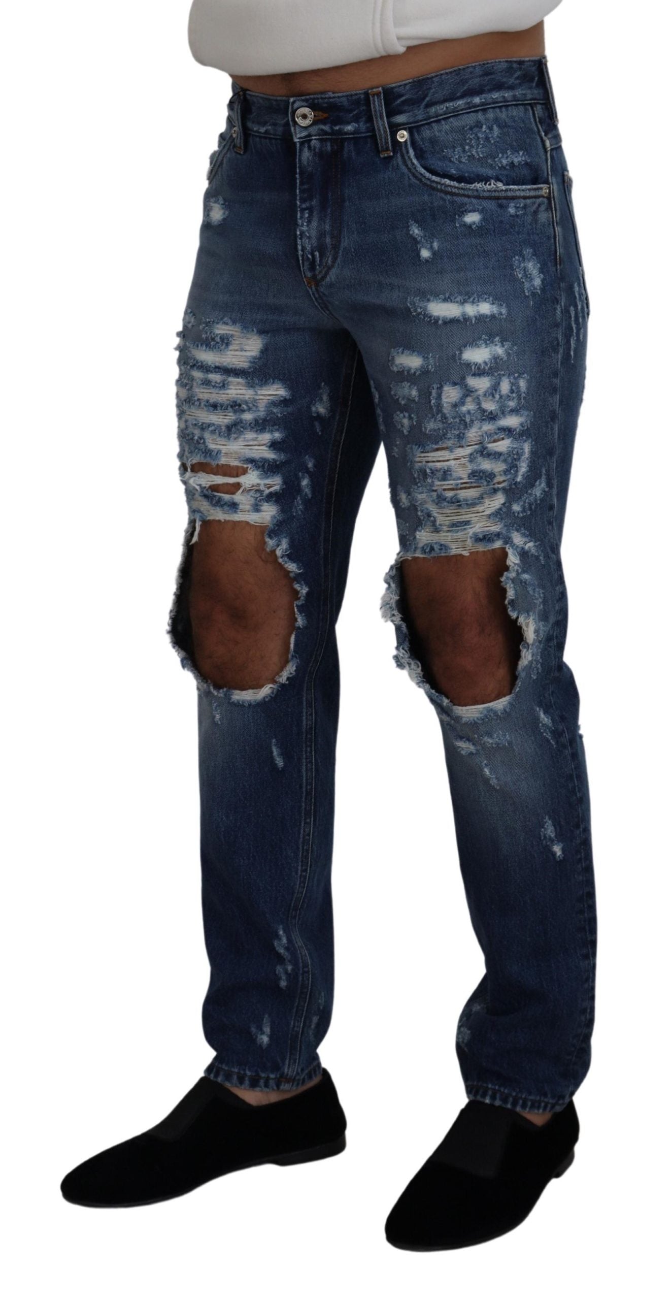 Dolce & Gabbana Blå Bomullsslitna Herrjeans