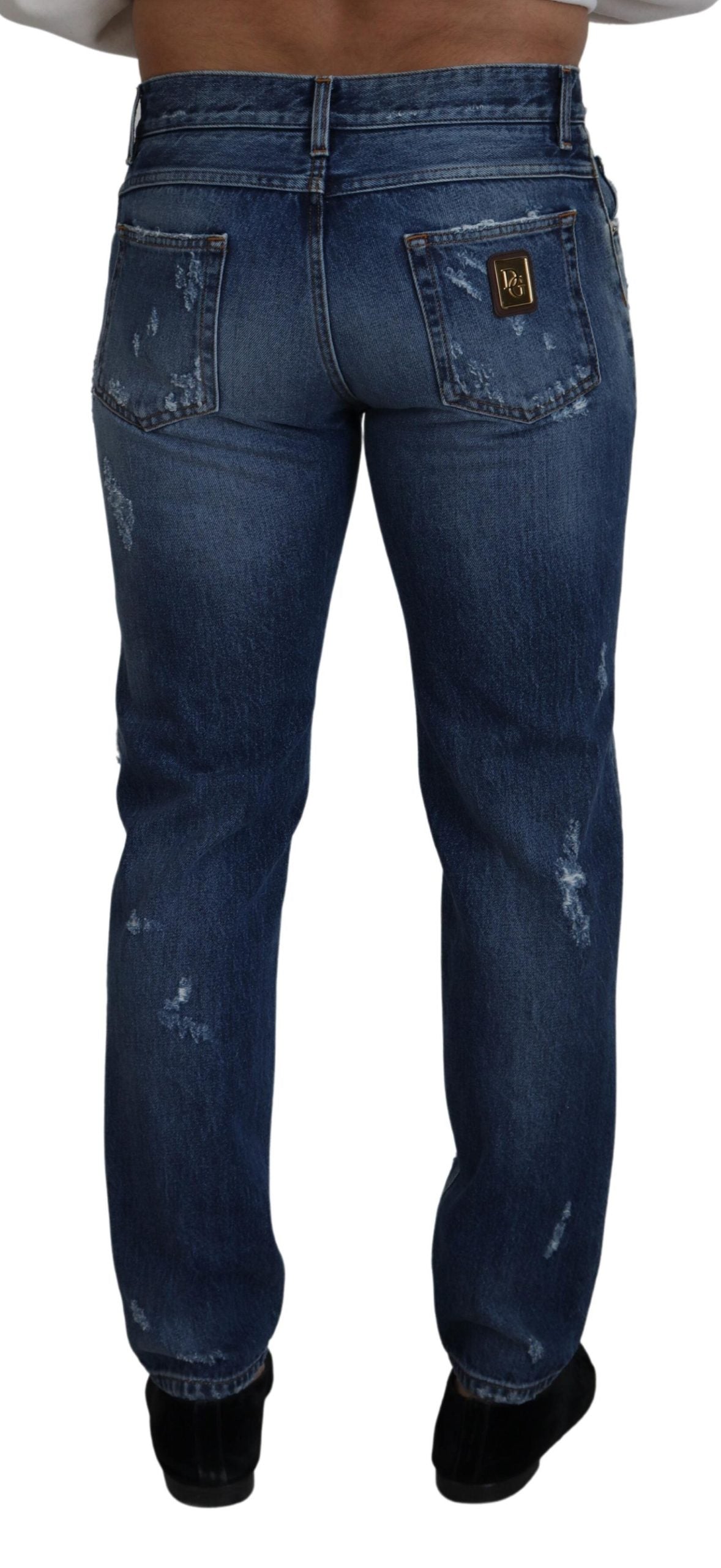 Dolce & Gabbana Blå Bomullsslitna Herrjeans