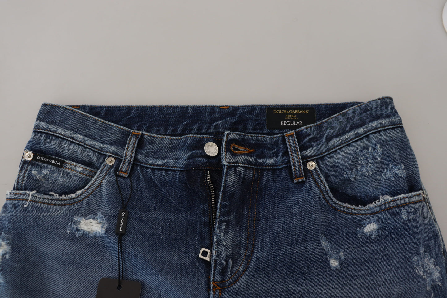 Dolce & Gabbana Blå Bomullsslitna Herrjeans