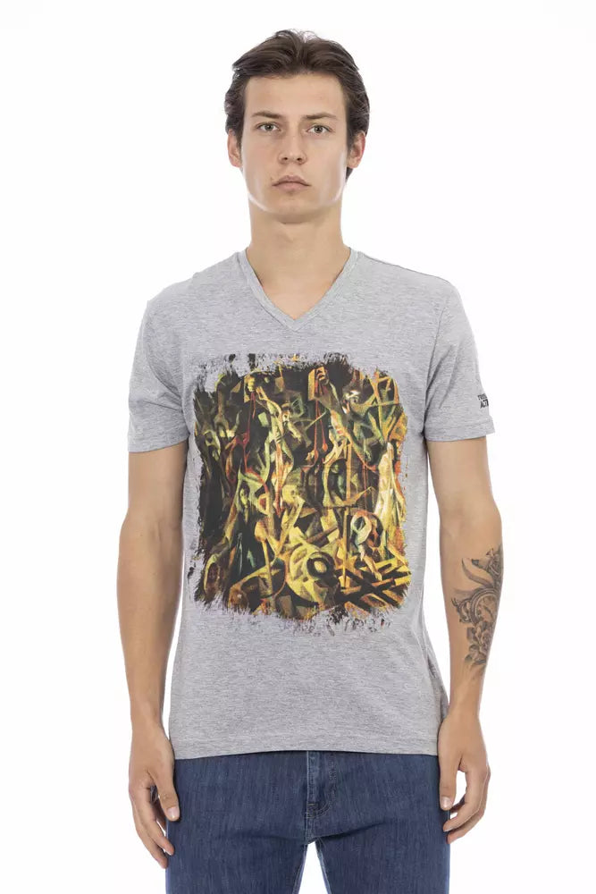 Trussardi Action grå bomulls-T-shirt med V-ringning för män