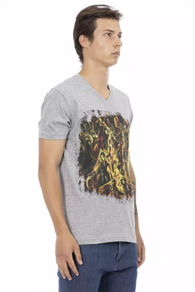 Trussardi Action grå bomulls-T-shirt med V-ringning för män