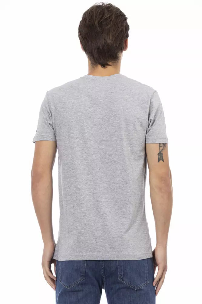 Trussardi Action grå bomulls-T-shirt med V-ringning för män