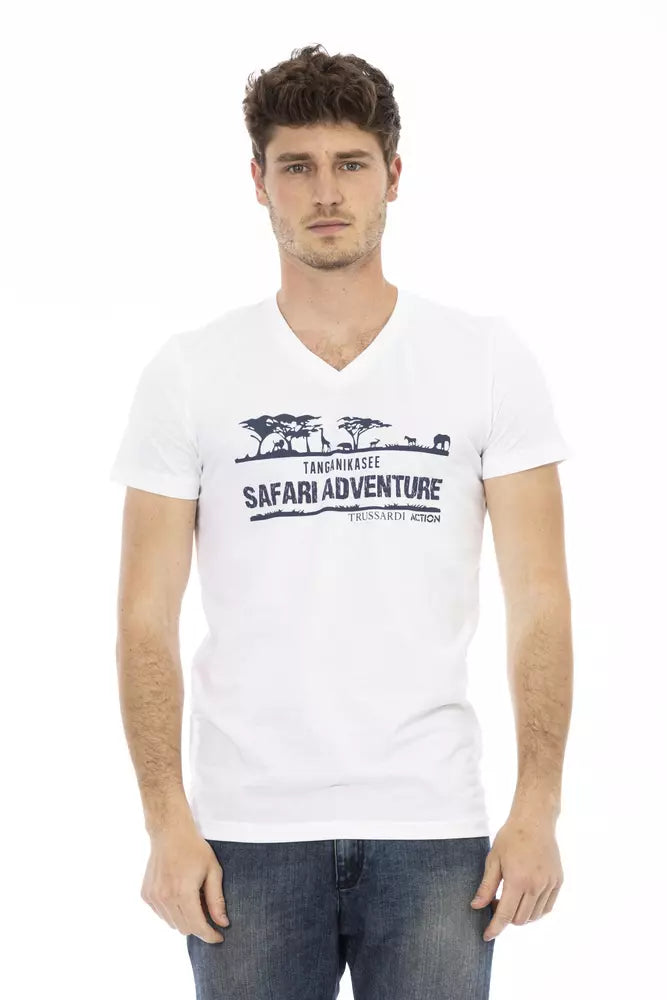 Trussardi Action Vit bomulls-T-shirt med V-ringning för män