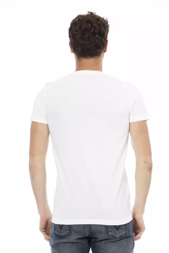 Trussardi Action Vit bomulls-T-shirt med V-ringning för män