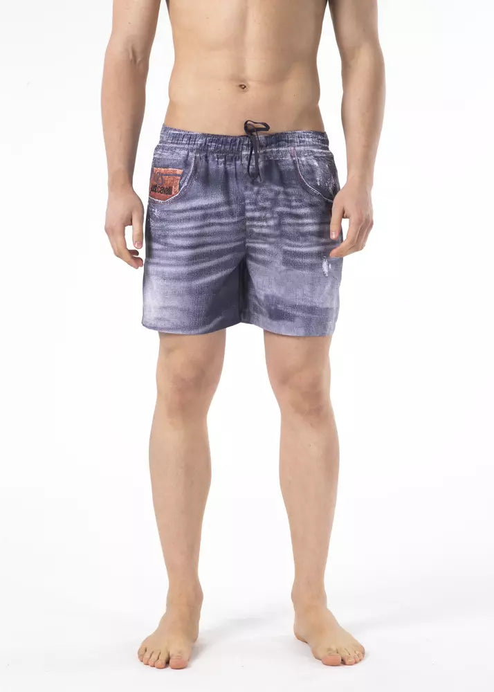 Blå polyester herr badshorts