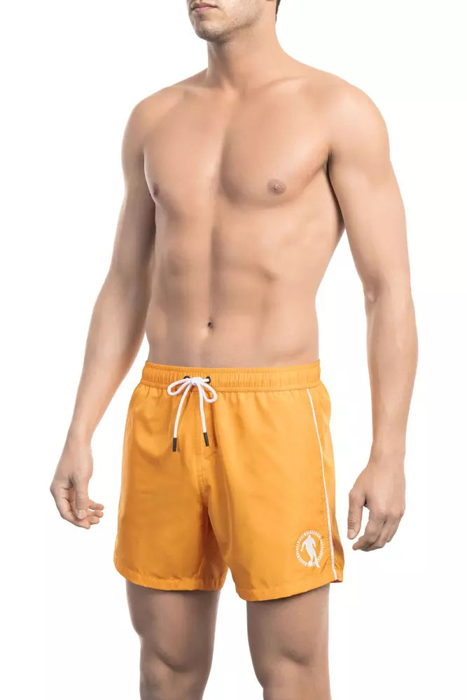 Orange polyester herr badshorts