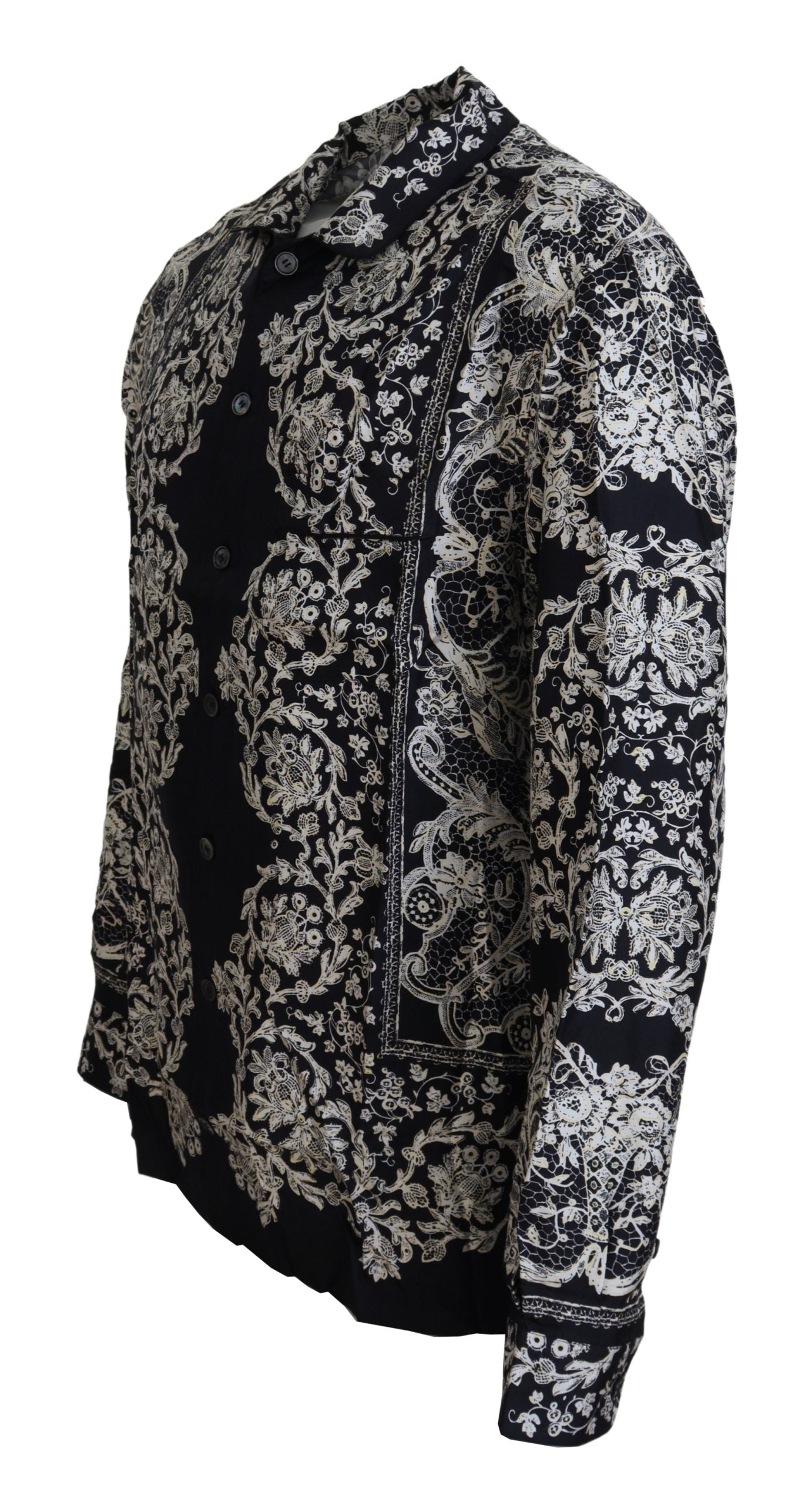Dolce & Gabbana Blå Siden Blommig Barock Satin Casual Skjorta