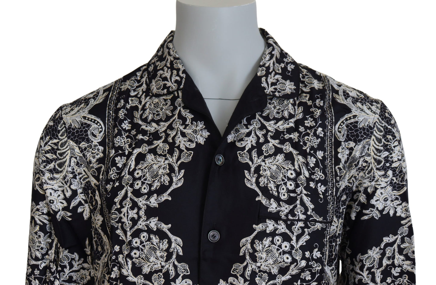 Dolce & Gabbana Blå Siden Blommig Barock Satin Casual Skjorta