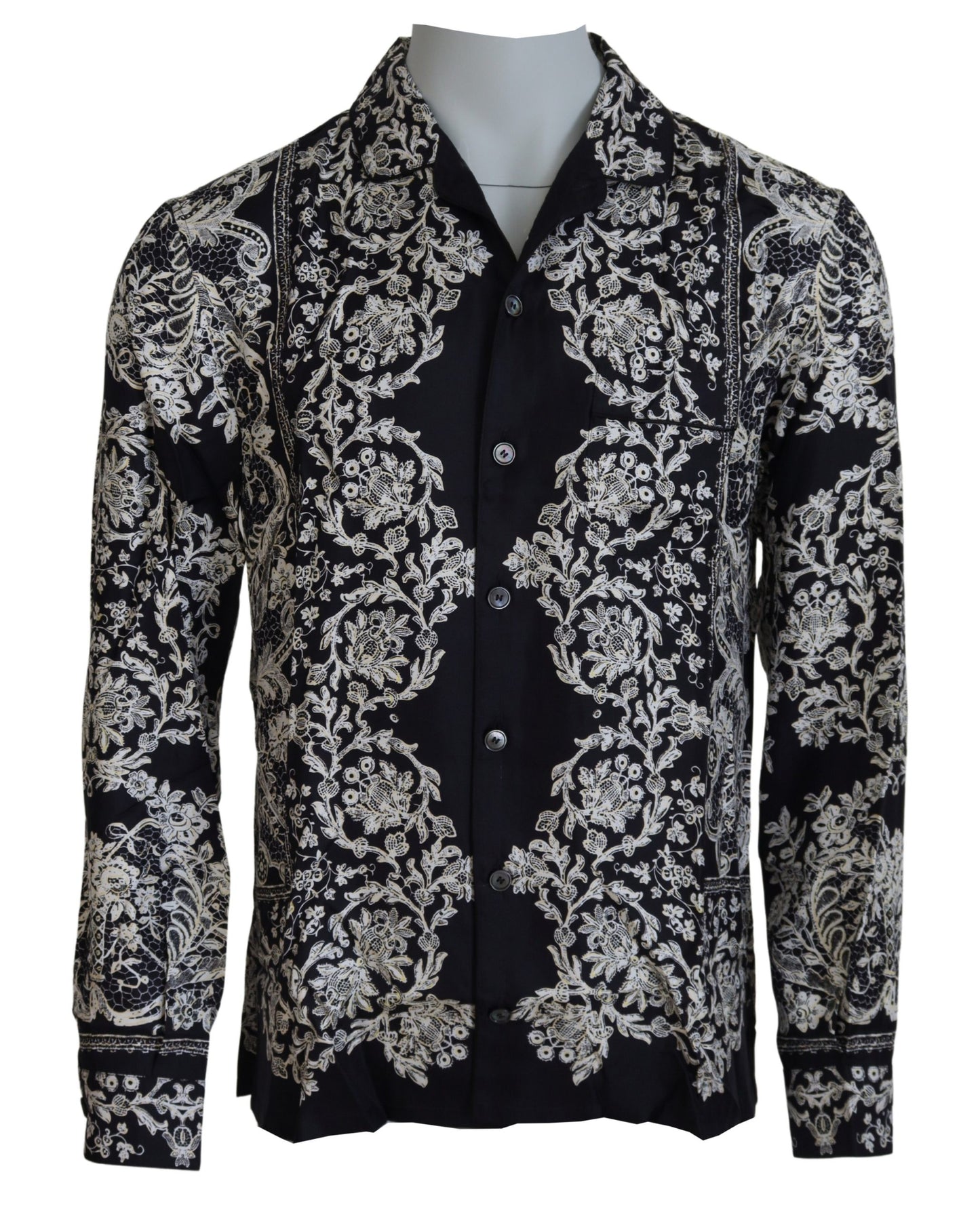 Dolce & Gabbana Blå Siden Blommig Barock Satin Casual Skjorta