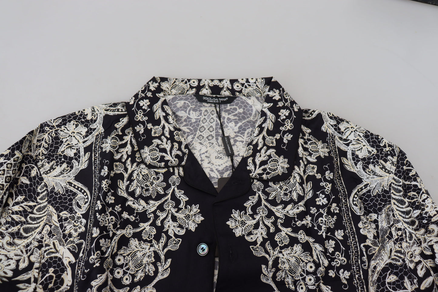 Dolce & Gabbana Blå Siden Blommig Barock Satin Casual Skjorta