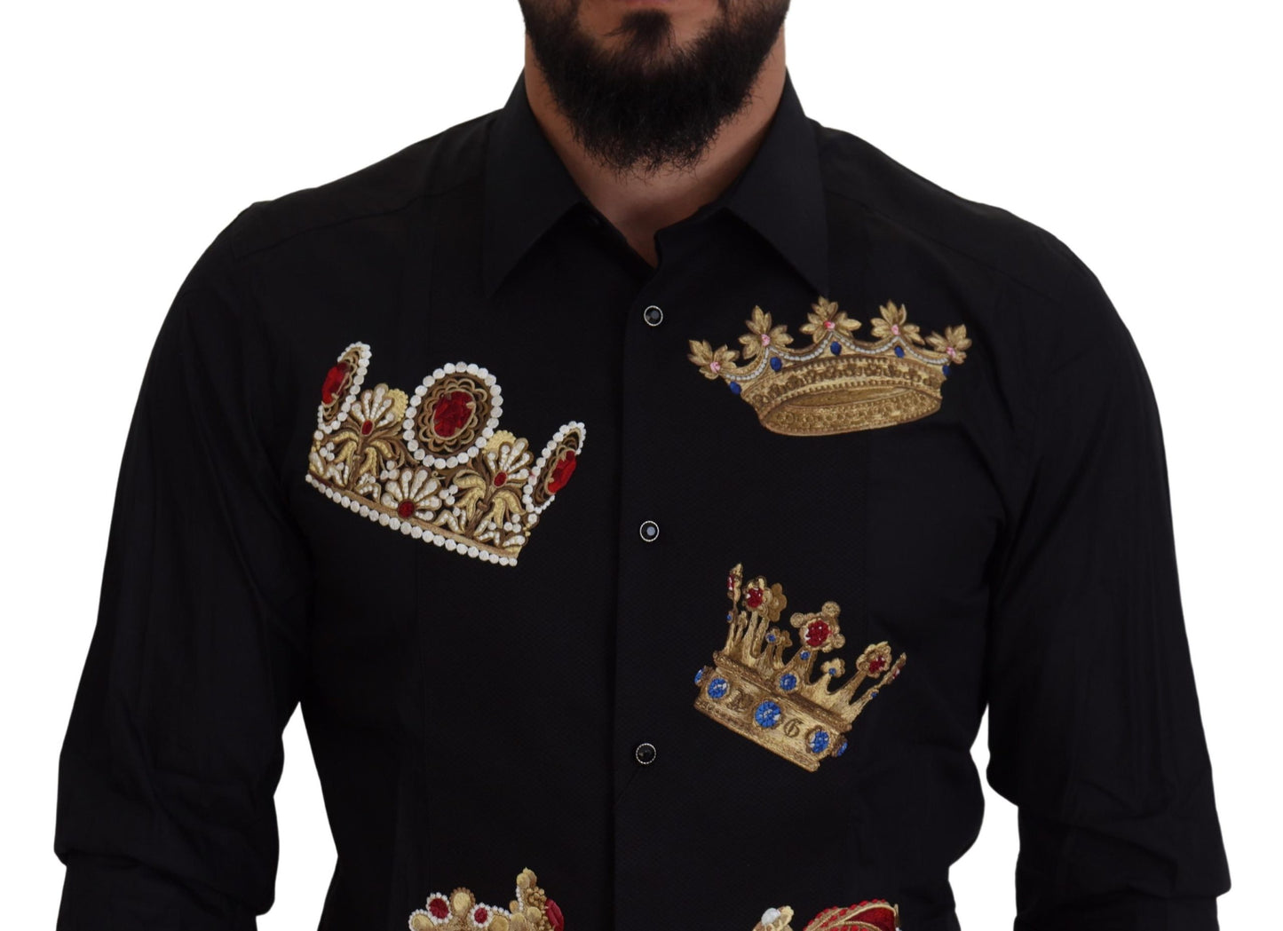 Dolce & Gabbana Svart Guld Krona Slim Fit Klädskjorta